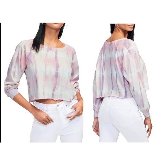 WILDFOX WTC COTTON CANDY TIE DYE CROPPED SWEATSHIRT NWT SIZE MEDIUM - Picture 1 of 7